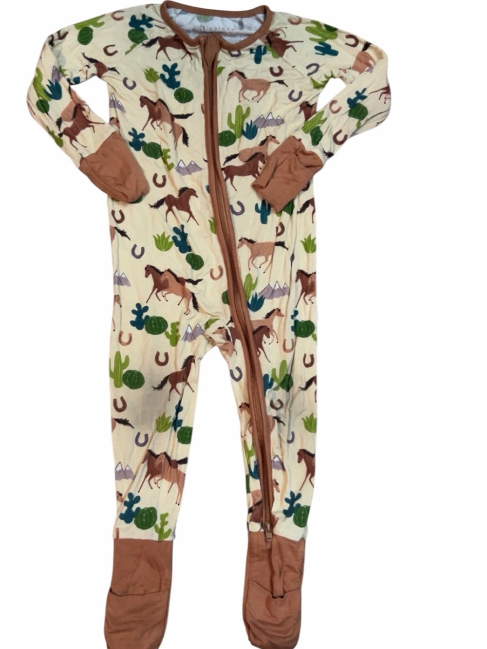 Little Sleepies Cream Western Horse Print Footed One-Piece Pajama